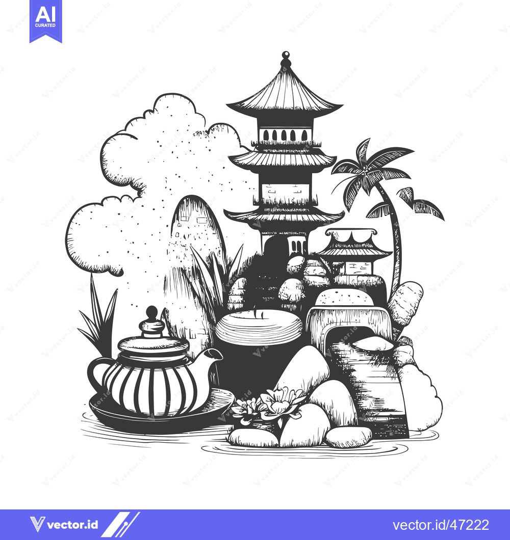 Premium Vector of Hand-drawn sketch of a traditional Japanese tea ceremony scene with a