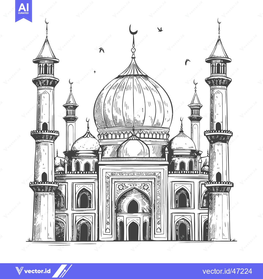 Premium Vector dari Hand-drawn Sketch of a Traditional Mosque with Minarets