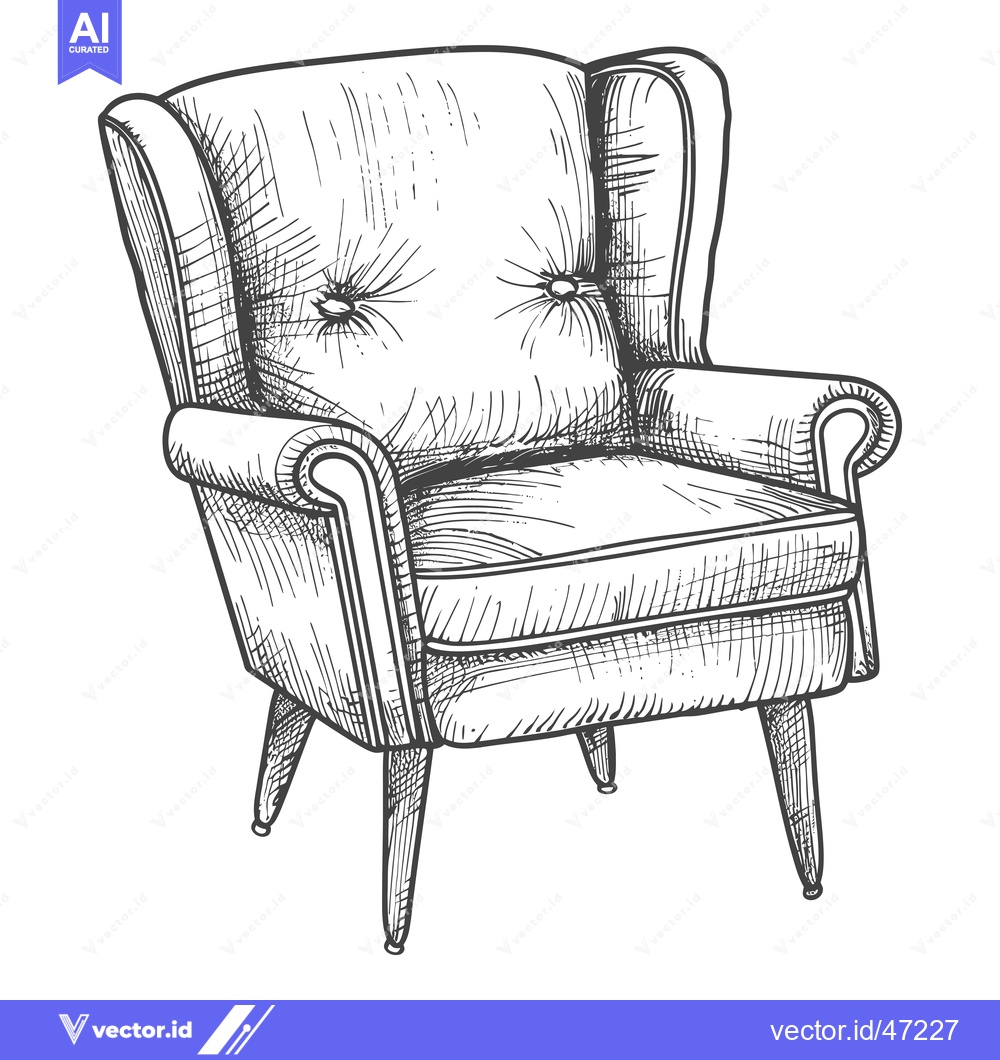 Premium Vector dari Hand-Drawn Sketch of a Traditional Wingback Armchair