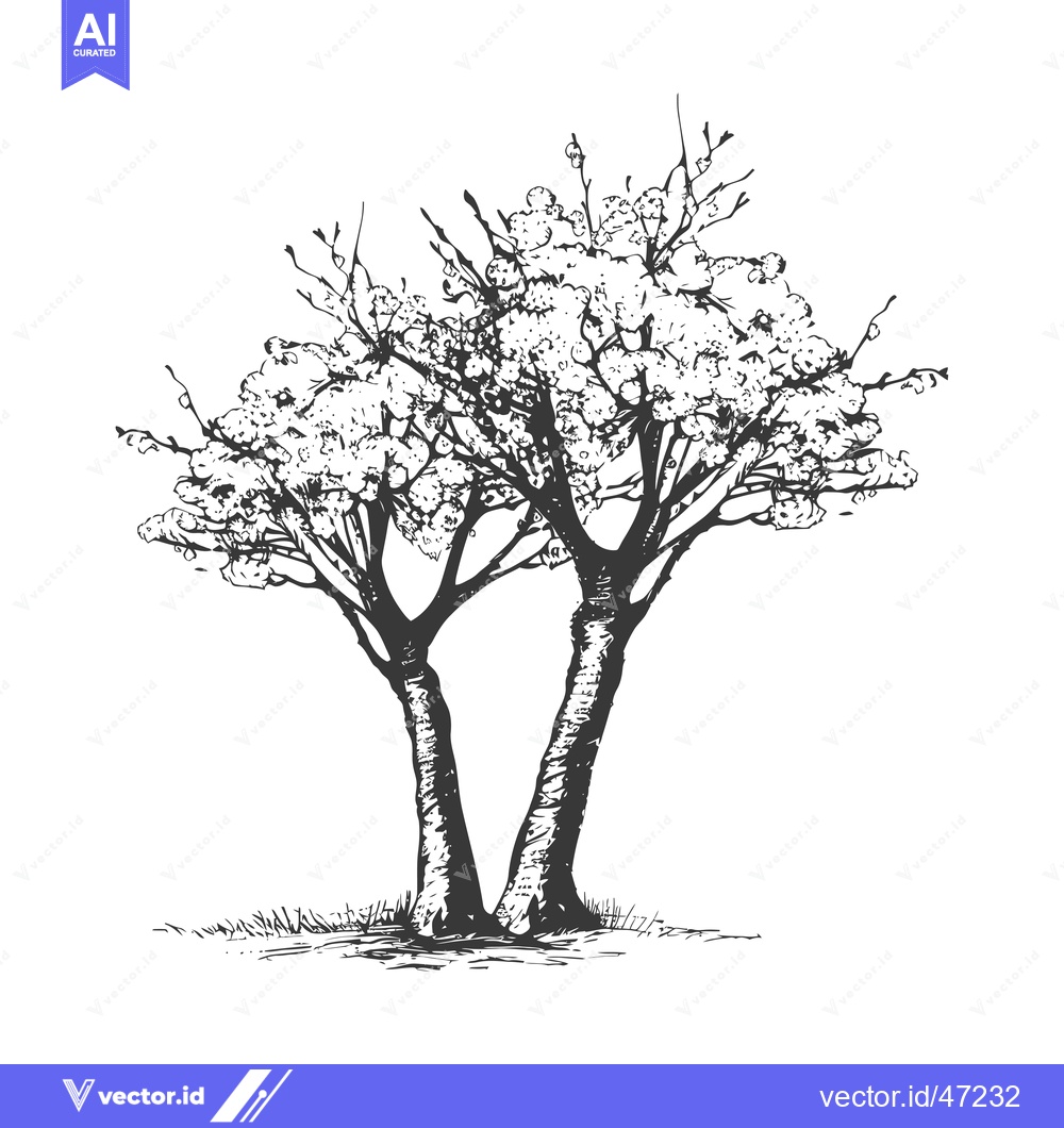 Premium Vector dari Hand-Drawn Sketch of a Tree with Blossoms