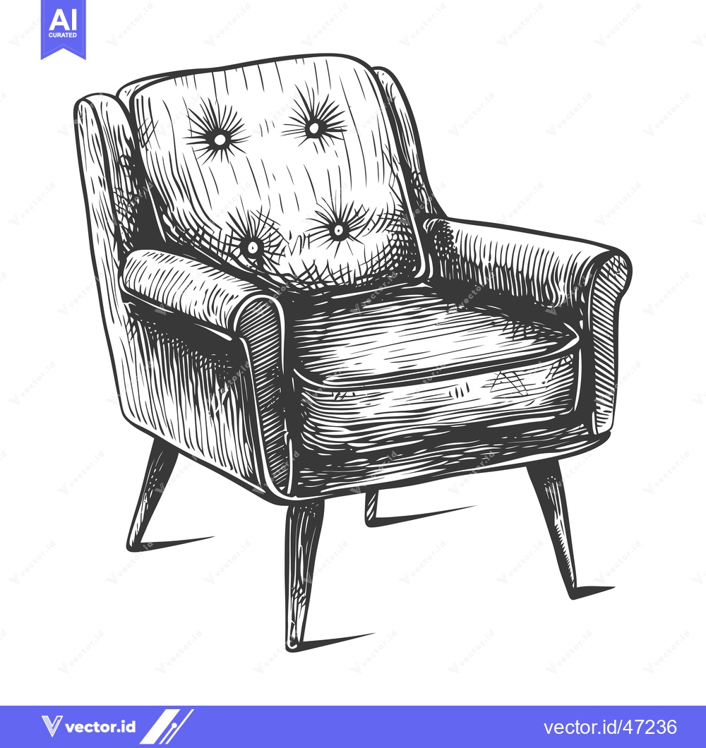Premium Vector of Hand-drawn sketch of a tufted armchair with wooden legs