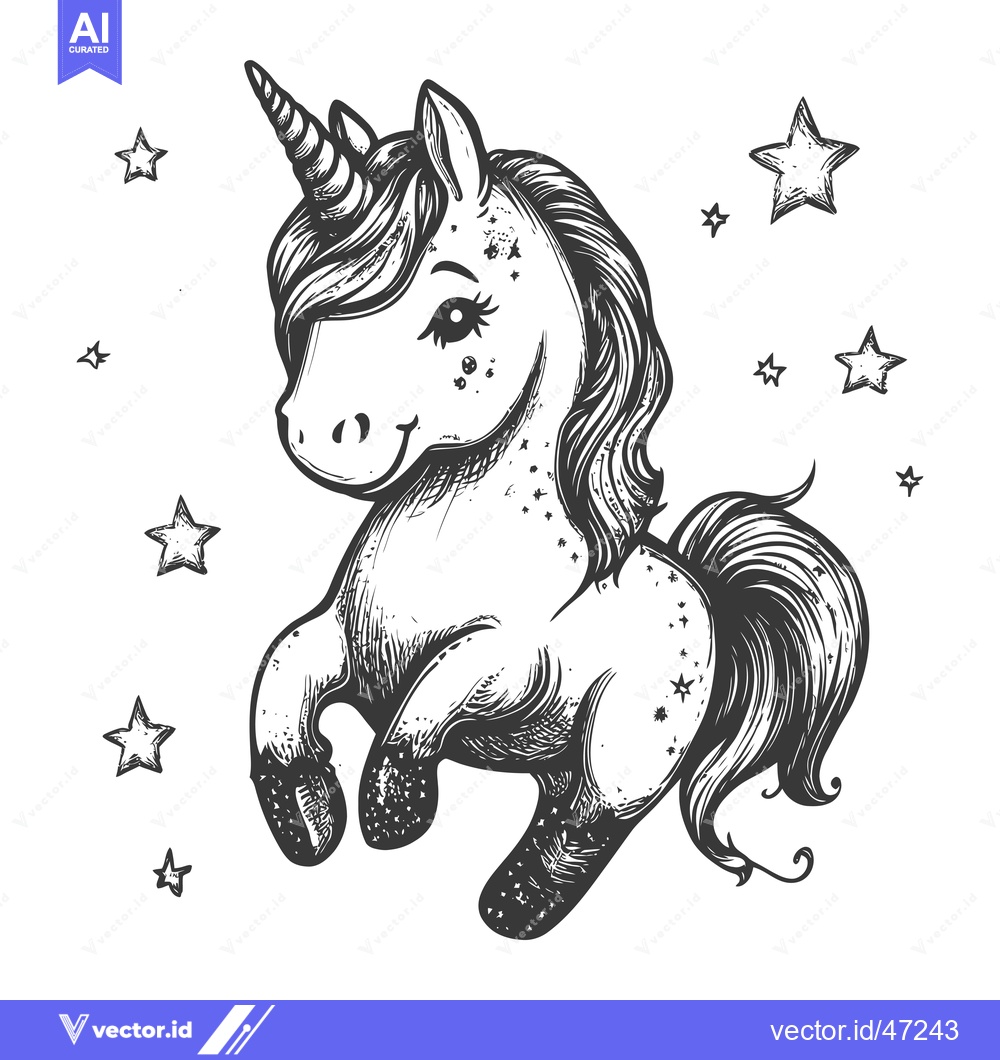 Premium Vector dari Hand-Drawn Sketch of a Unicorn with Stars