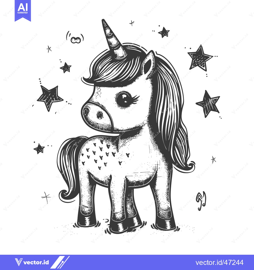 Premium Vector of Hand-Drawn Sketch of a Unicorn with Stars