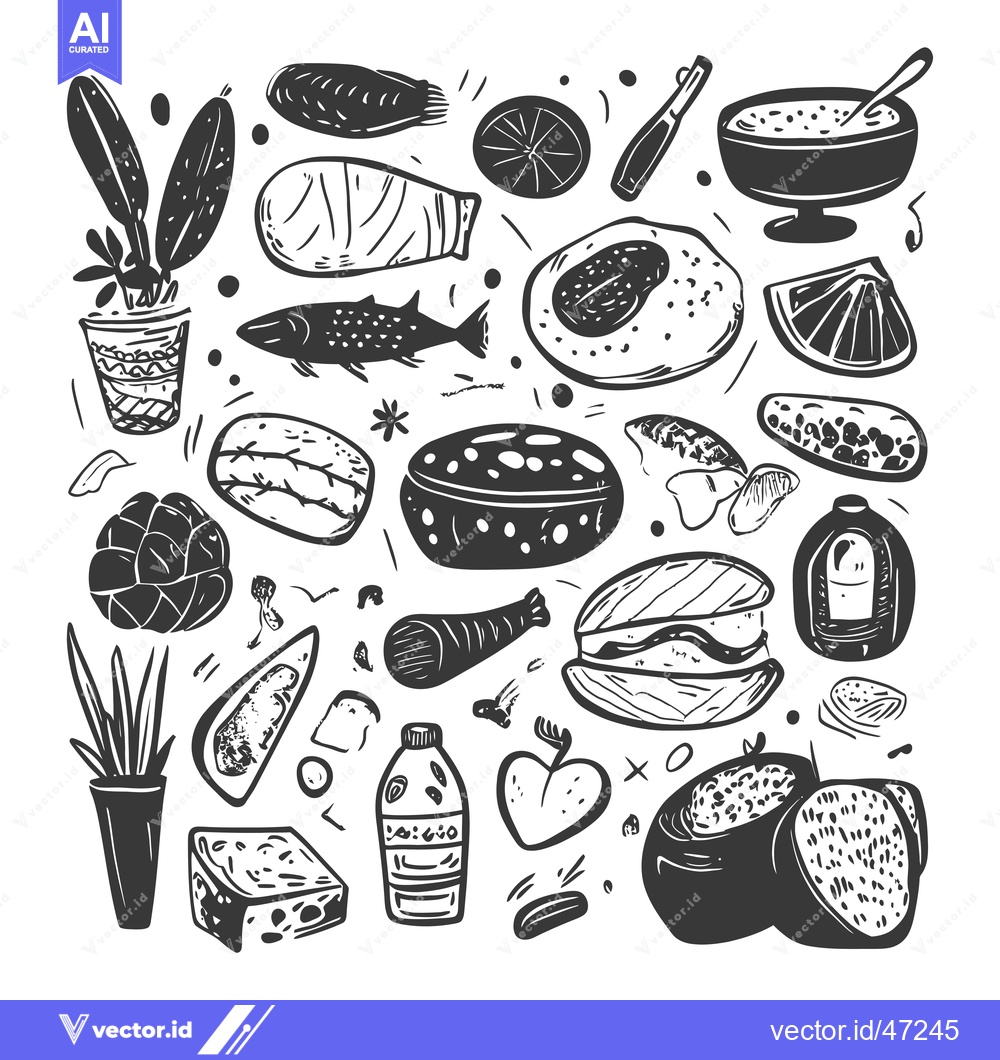 Premium Vector of Hand-Drawn Sketch of a Variety of Food Items