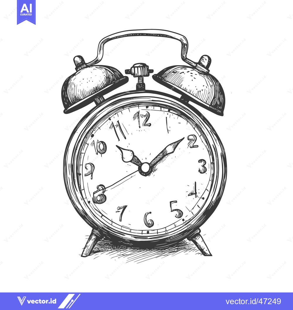 Premium Vector dari Hand-drawn Sketch of a Vintage Alarm Clock