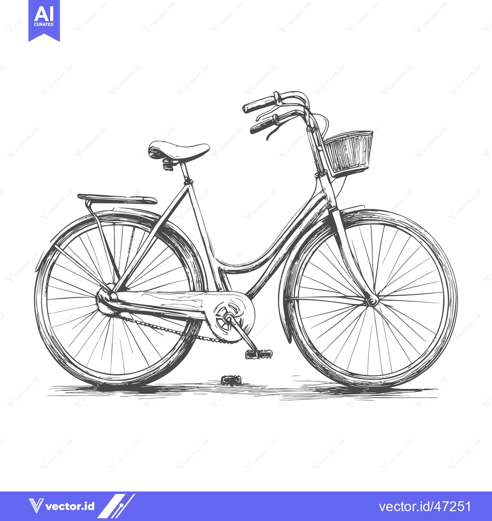 Premium Vector dari Hand-Drawn Sketch of a Vintage Bicycle with a Basket