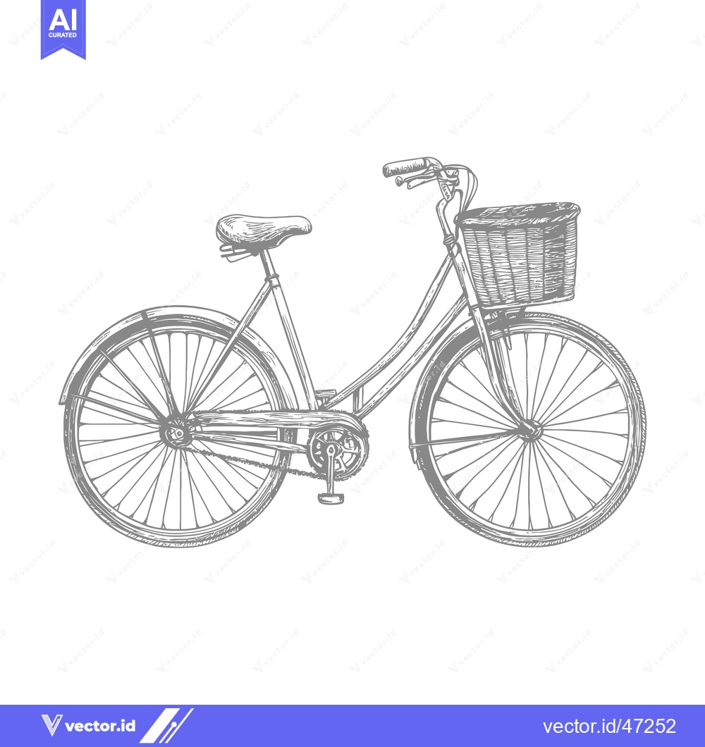 Premium Vector dari Hand-Drawn Sketch of a Vintage Bicycle with a Basket