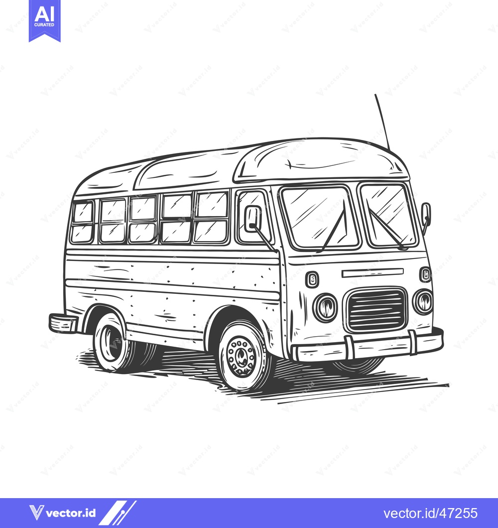 Premium Vector of Hand-Drawn Sketch of a Vintage Bus with Detailed Features