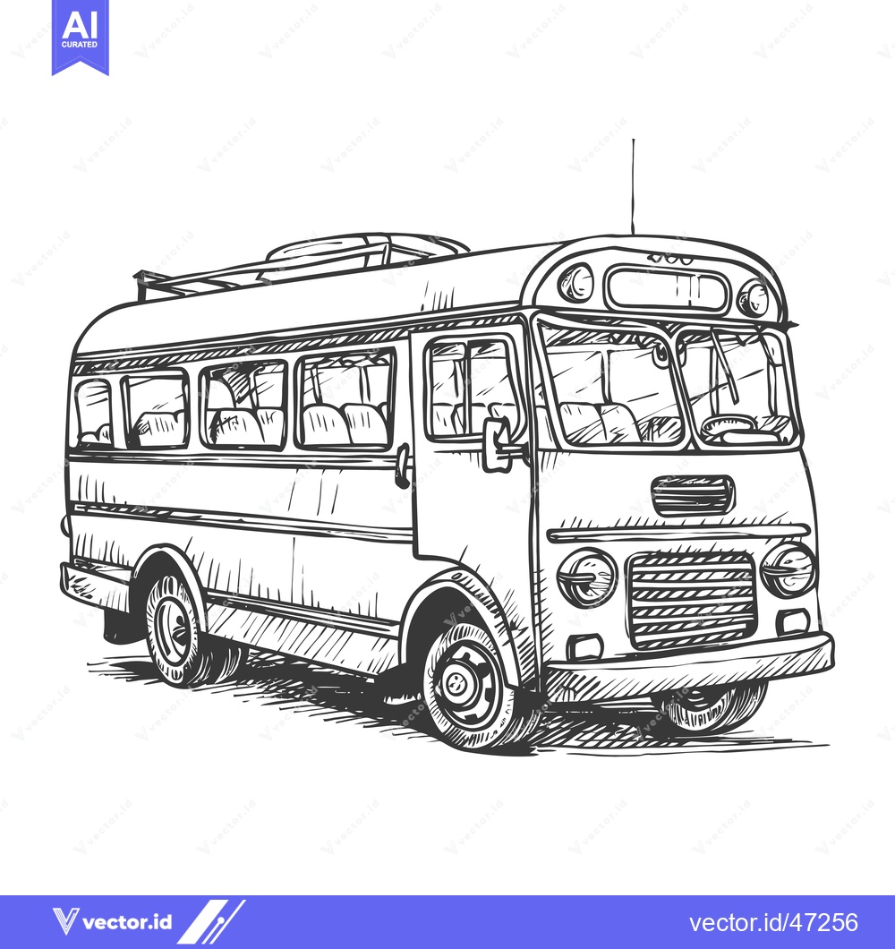 Premium Vector of Hand-Drawn Sketch of a Vintage Bus with Detailed Features