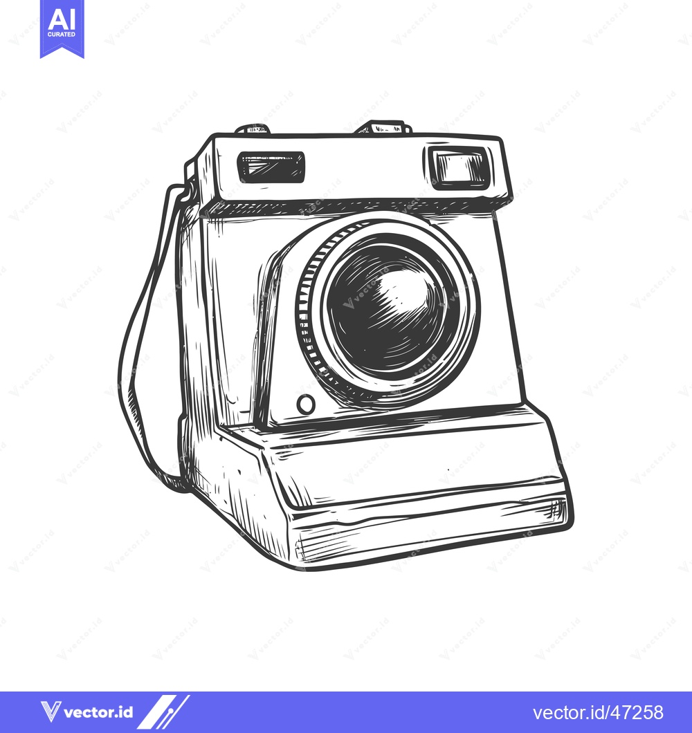 Premium Vector of Hand-Drawn Sketch of a Vintage Camera with a Strap