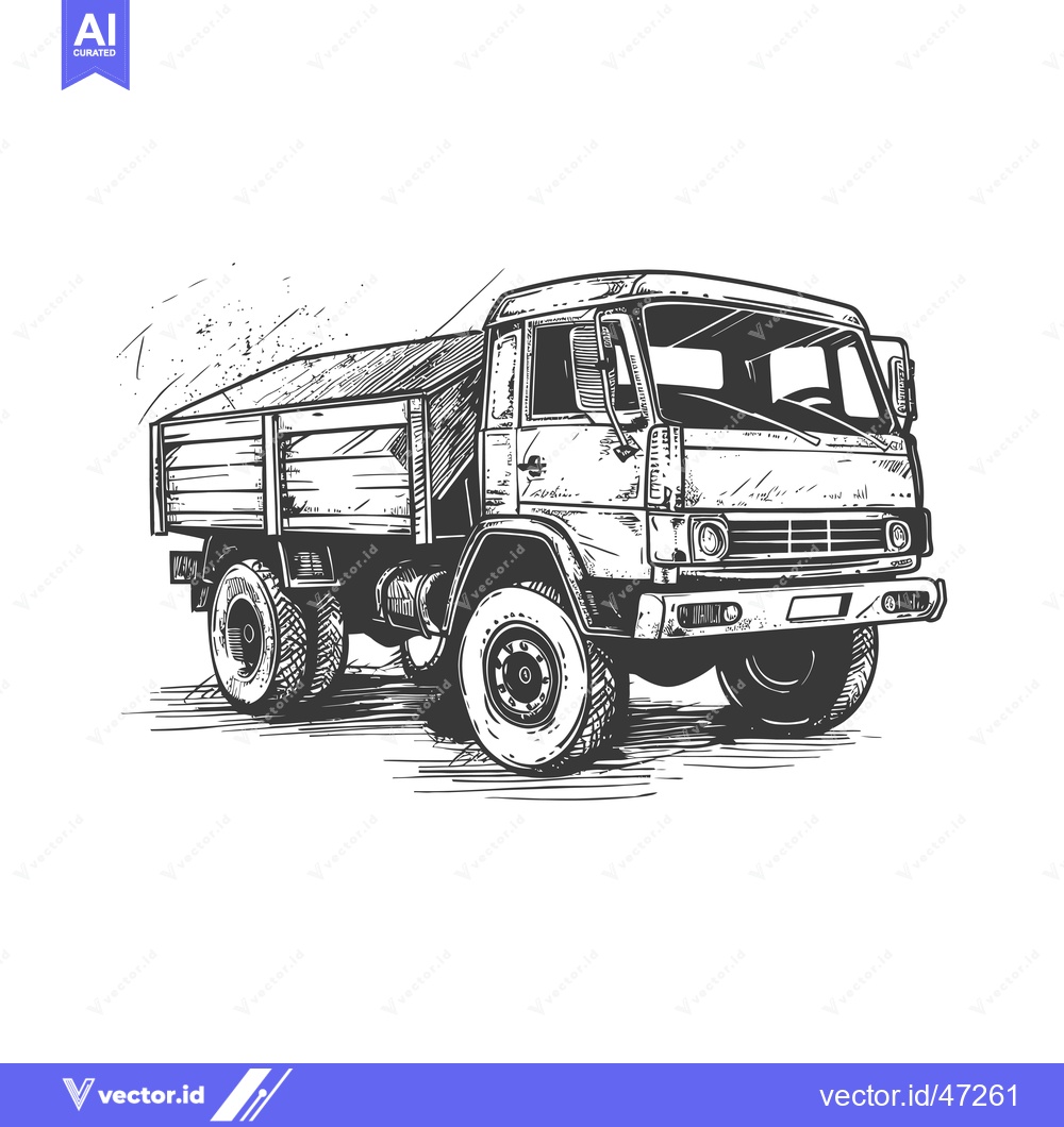 Premium Vector dari Hand-drawn Sketch of a Vintage Cargo Truck