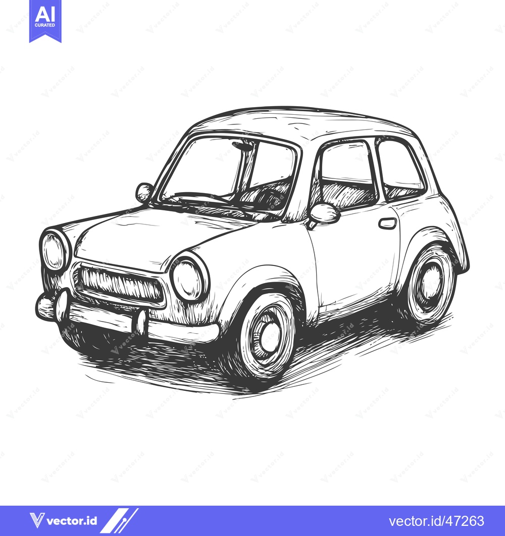 Premium Vector of Hand-Drawn Sketch of a Vintage Compact Car