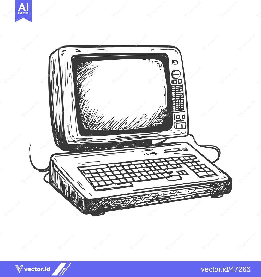 Premium Vector of Hand-Drawn Sketch of a Vintage Desktop Computer