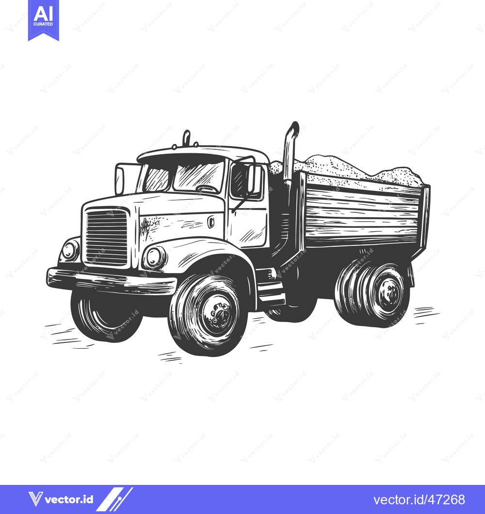 Premium Vector dari Hand-Drawn Sketch of a Vintage Dump Truck with a Load of Sand
