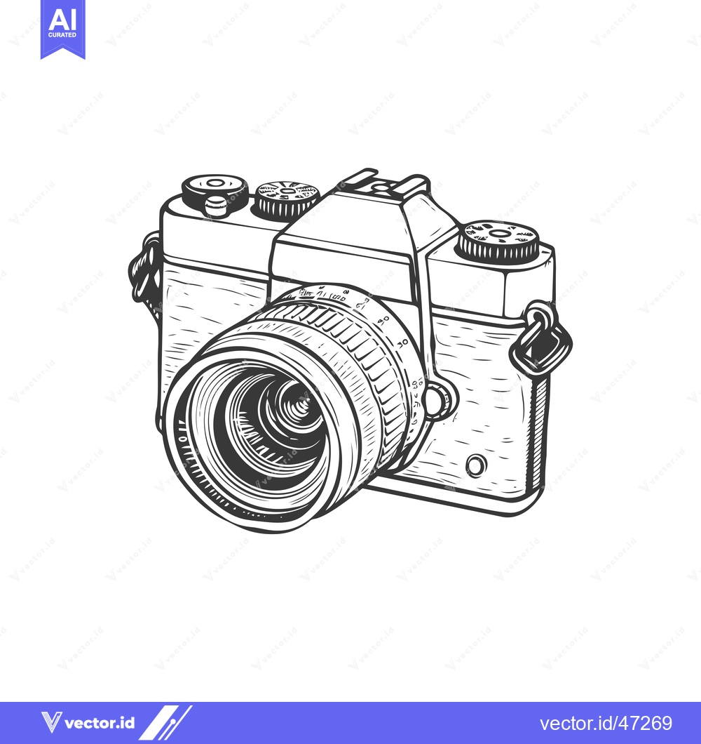 Premium Vector dari Hand-drawn Sketch of a Vintage Film Camera