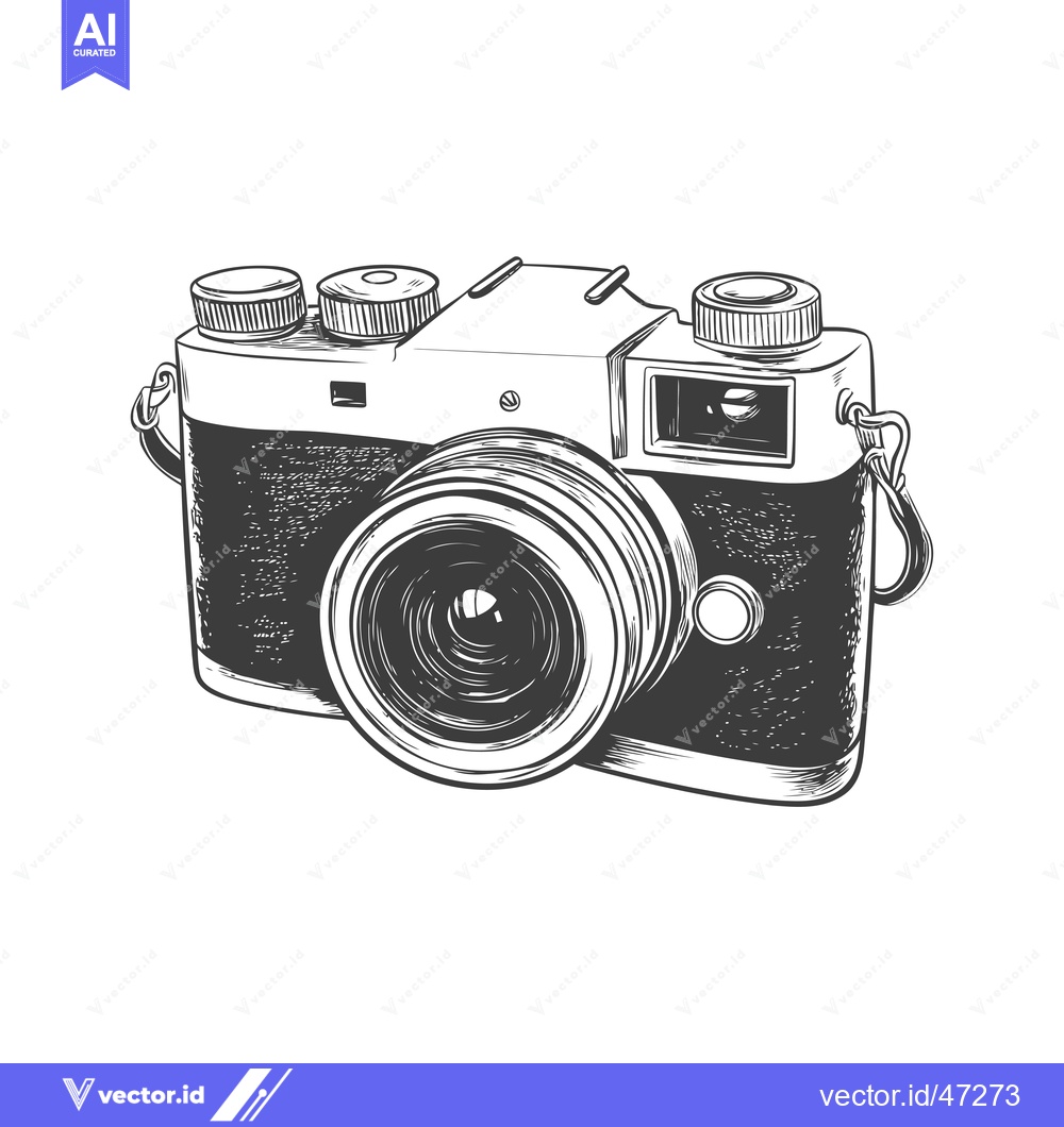 Premium Vector of Hand-drawn Sketch of a Vintage Film Camera with a Lens