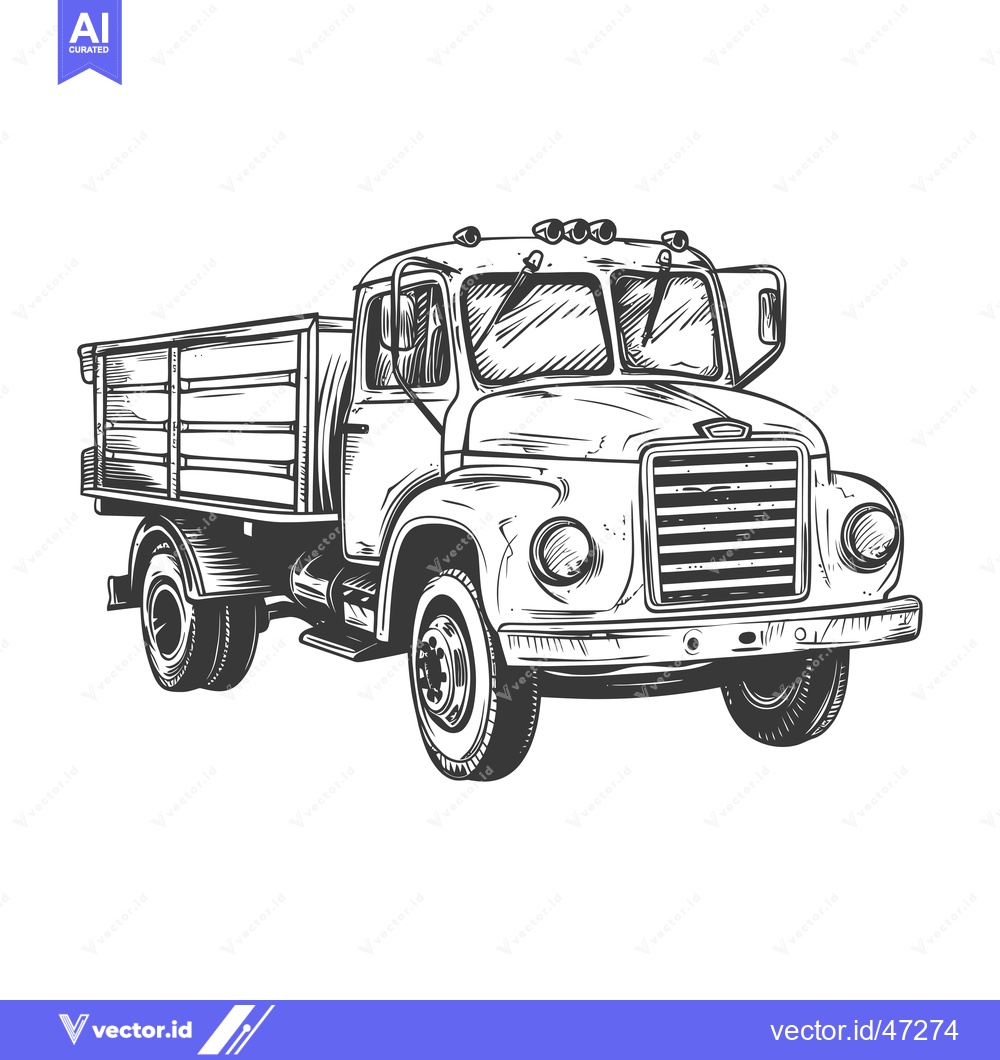 Premium Vector of Hand-drawn sketch of a vintage flatbed truck