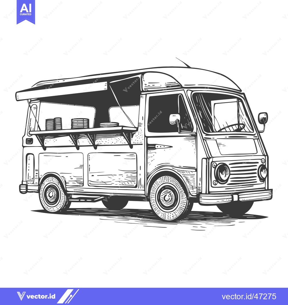 Premium Vector of Hand-Drawn Sketch of a Vintage Food Truck with a Canopy