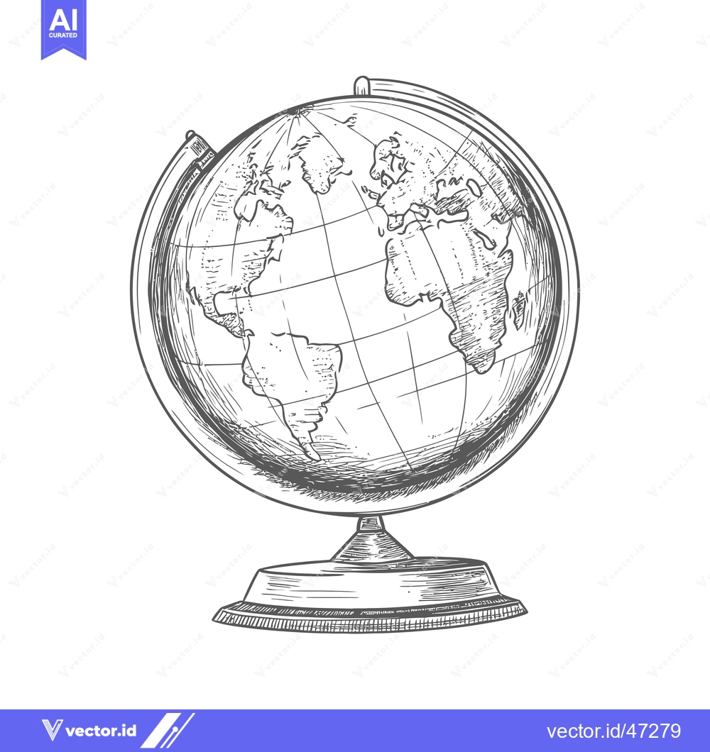 Premium Vector of Hand-drawn sketch of a vintage globe with detailed continents