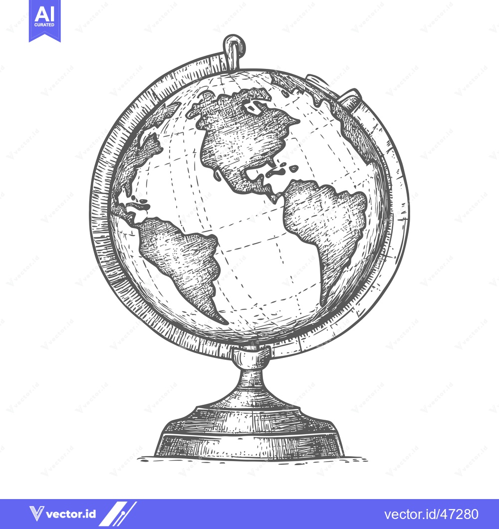 Premium Vector dari Hand-drawn Sketch of a Vintage Globe with Detailed Earth Map