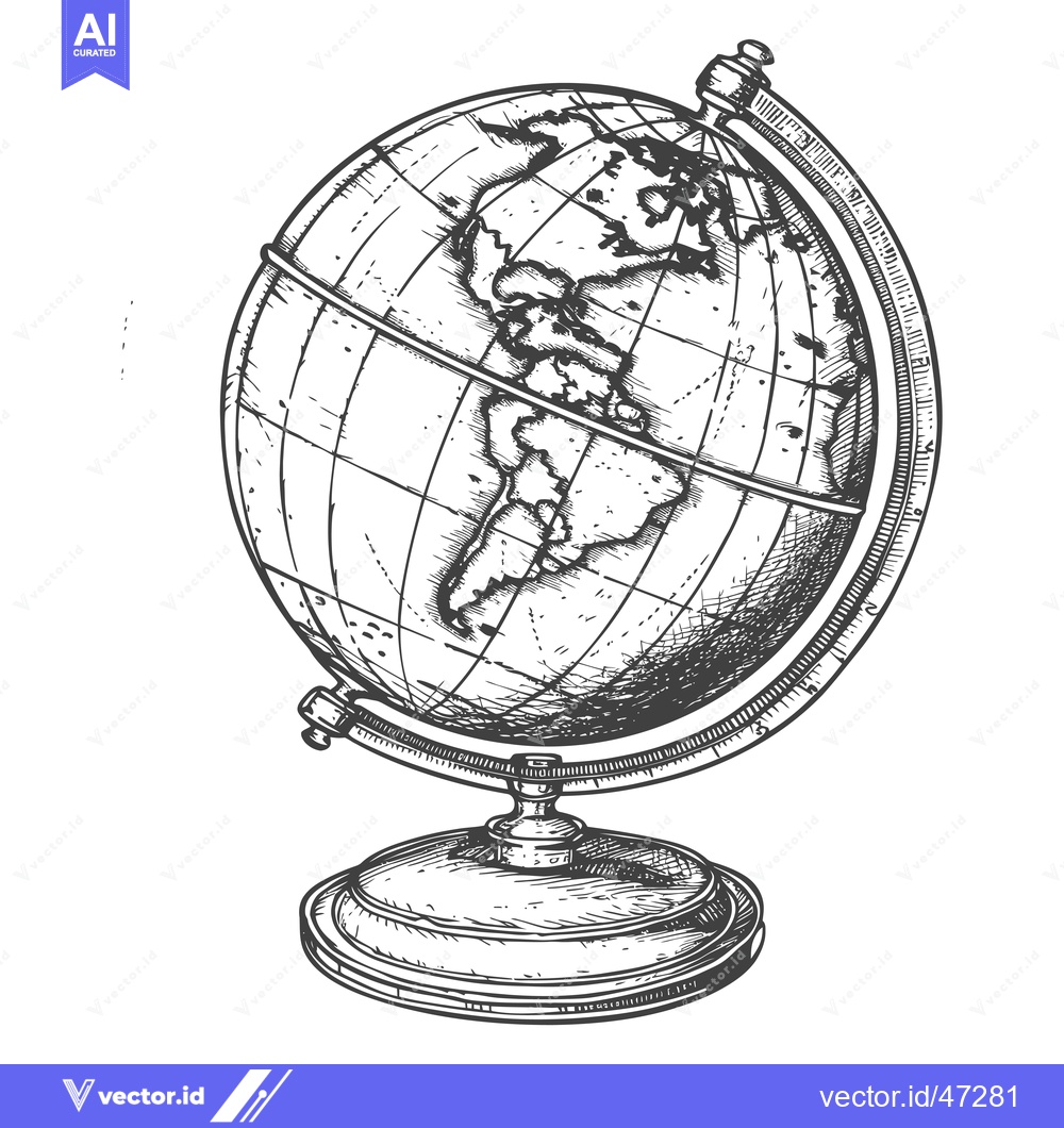 Premium Vector of Hand-Drawn Sketch of a Vintage Globe with North and South America Visi