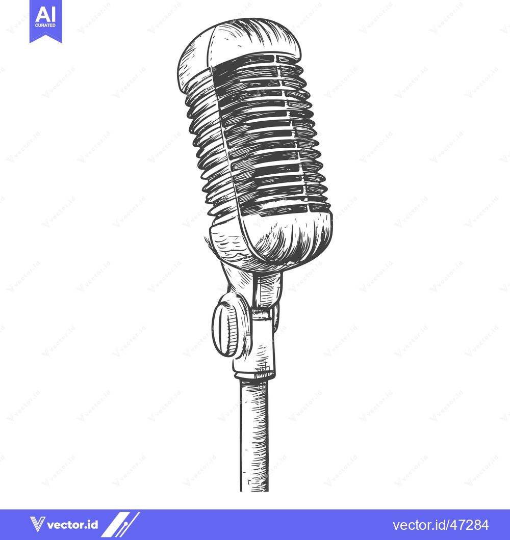 Premium Vector dari Hand-drawn Sketch of a Vintage Microphone on a Stand
