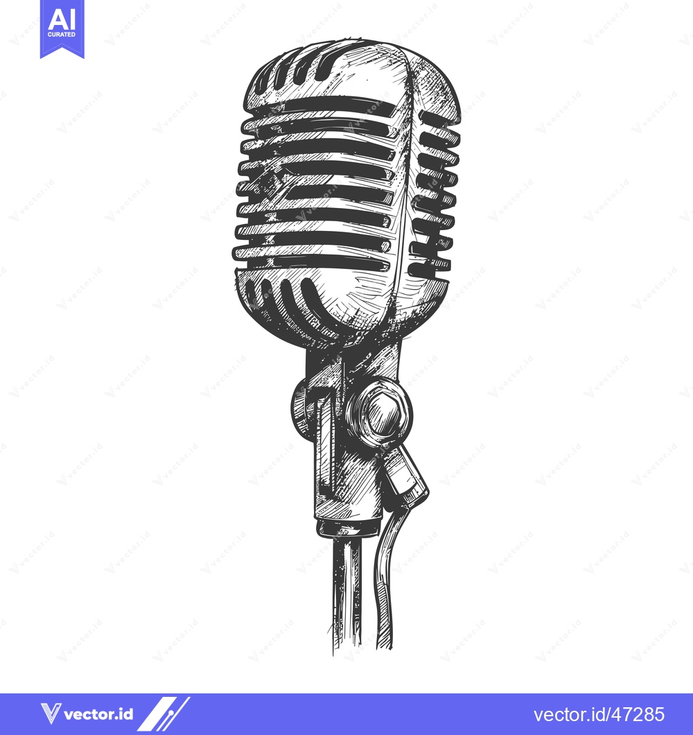 Premium Vector of Hand-Drawn Sketch of a Vintage Microphone on a Stand
