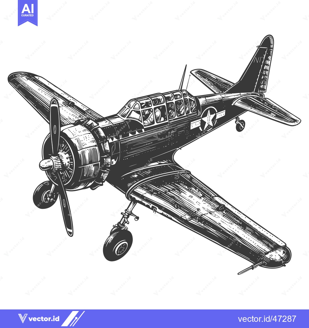 Premium Vector dari Hand-Drawn Sketch of a Vintage Military Airplane