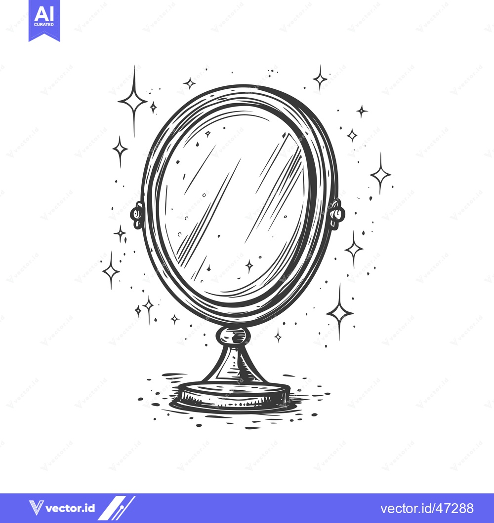 Premium Vector of Hand-Drawn Sketch of a Vintage Mirror with Stars
