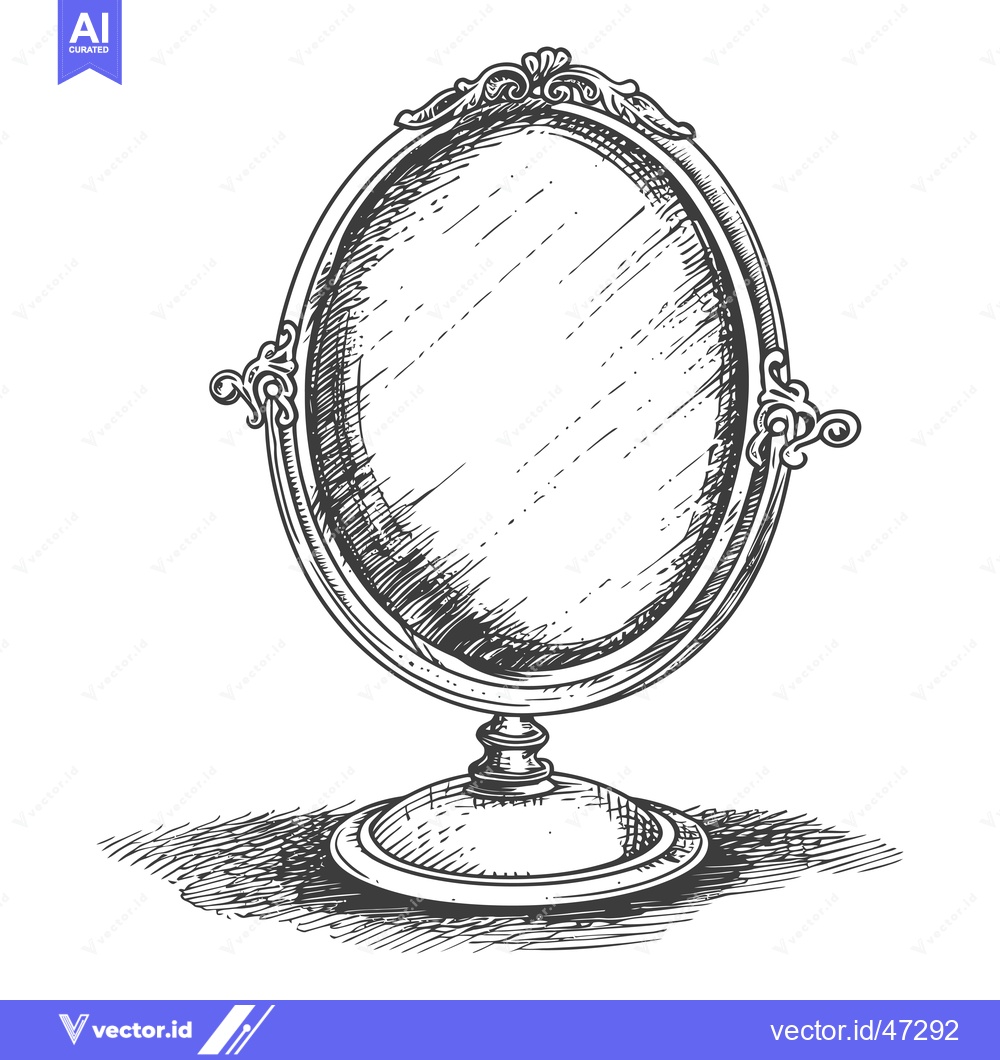 Premium Vector dari Hand-drawn Sketch of a Vintage Ornate Mirror