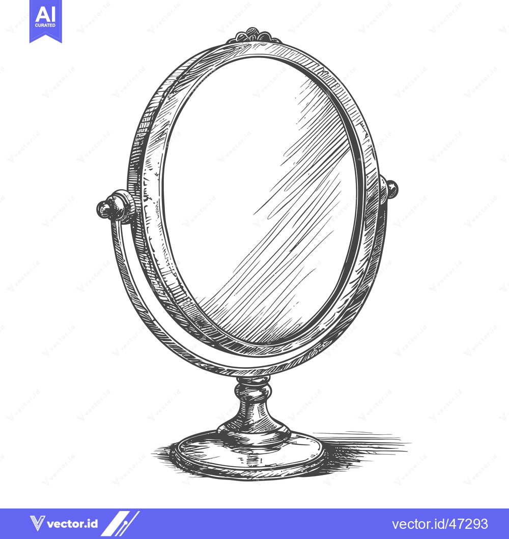 Premium Vector of Hand-Drawn Sketch of a Vintage Oval Mirror with an Ornate Frame