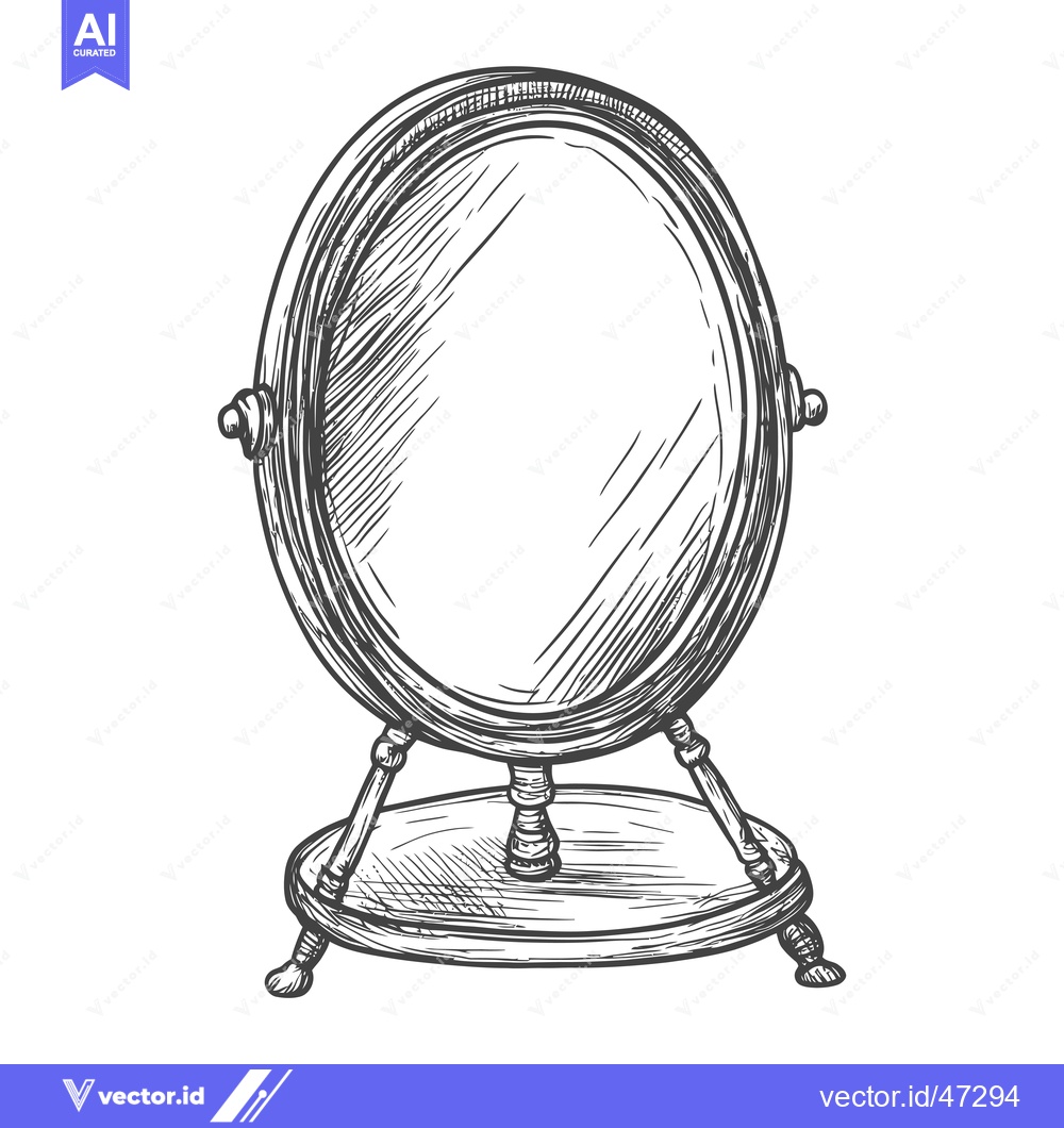 Premium Vector of Hand-Drawn Sketch of a Vintage Oval Mirror with Stand