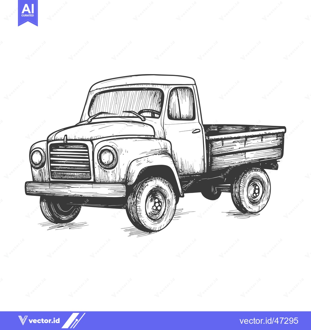 Premium Vector dari Hand-drawn Sketch of a Vintage Pickup Truck