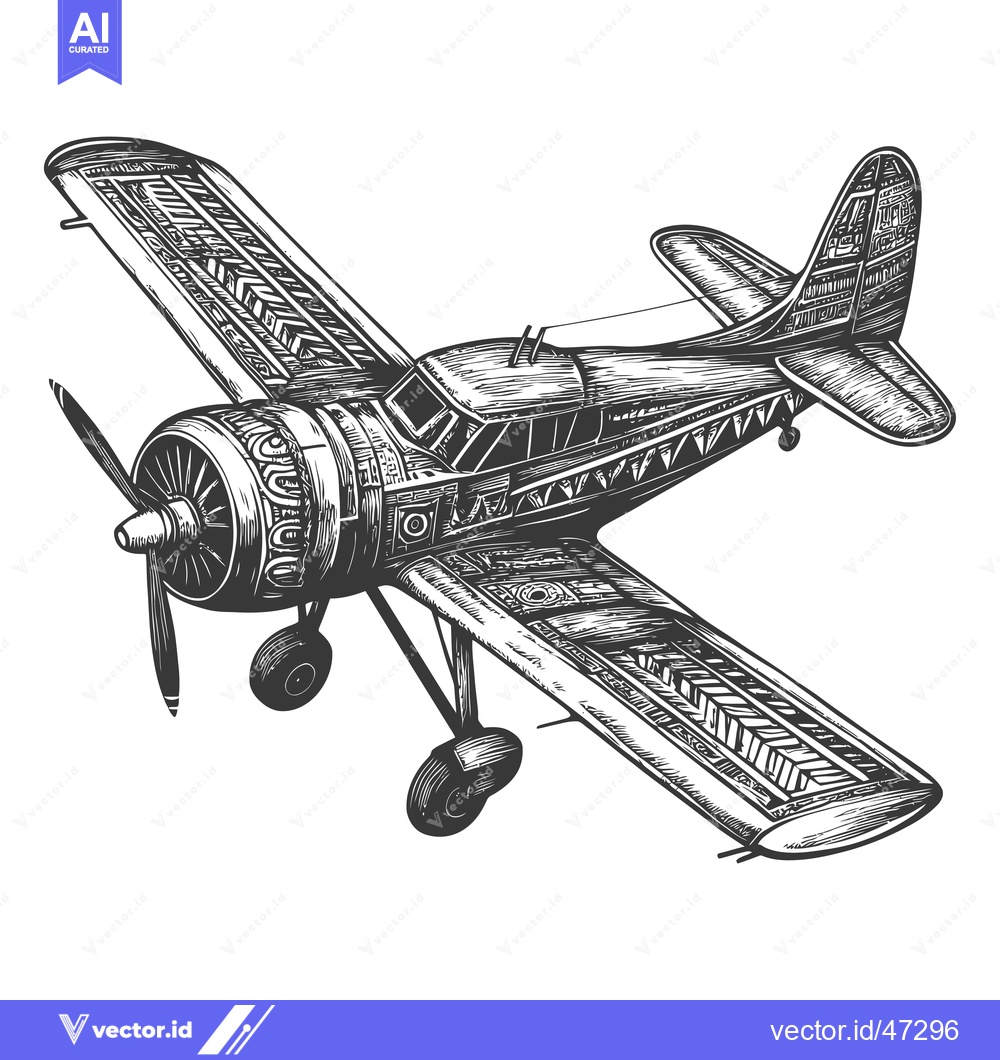 Premium Vector dari Hand-Drawn Sketch of a Vintage Propeller Airplane