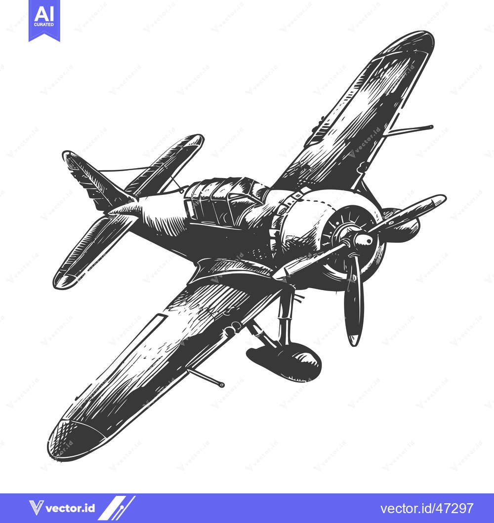 Premium Vector dari Hand-drawn Sketch of a Vintage Propeller Airplane