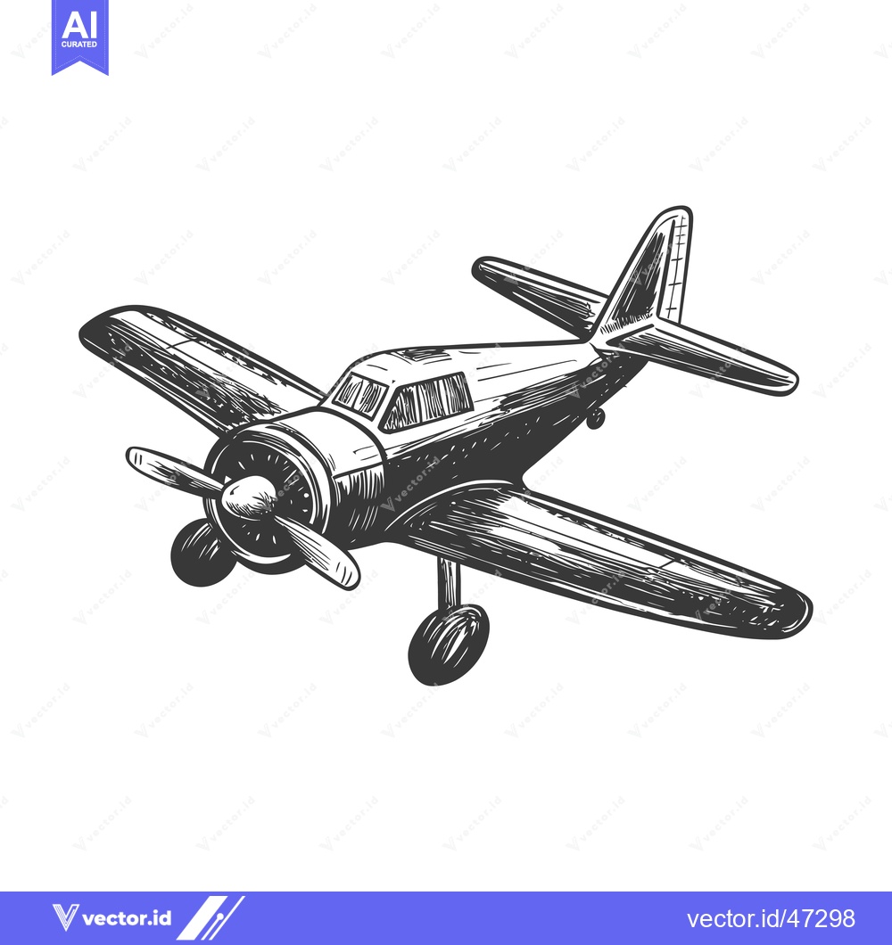 Premium Vector of Hand-Drawn Sketch of a Vintage Propeller Airplane in Flight