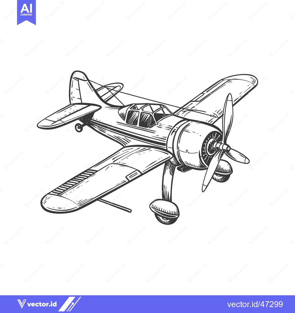Premium Vector of Hand-drawn sketch of a vintage propeller plane in flight