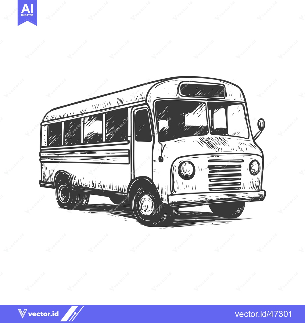 Premium Vector of Hand-drawn sketch of a vintage school bus with a detailed front view