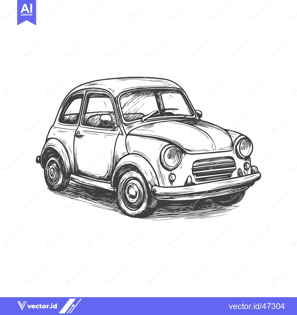 Premium Vector of Hand-drawn sketch of a vintage small car in black and white