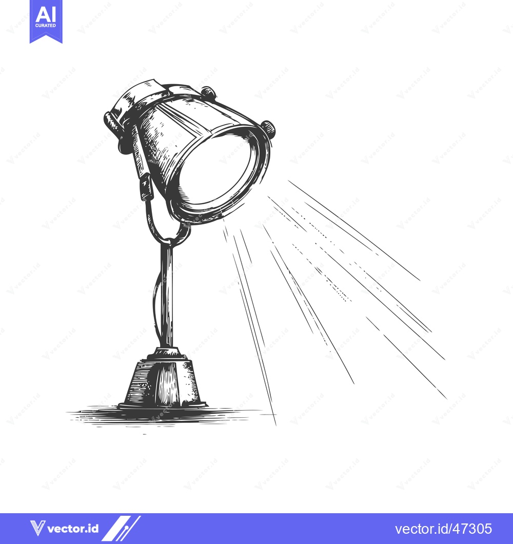 Premium Vector of Hand-drawn Sketch of a Vintage Spotlight with Rays of Light