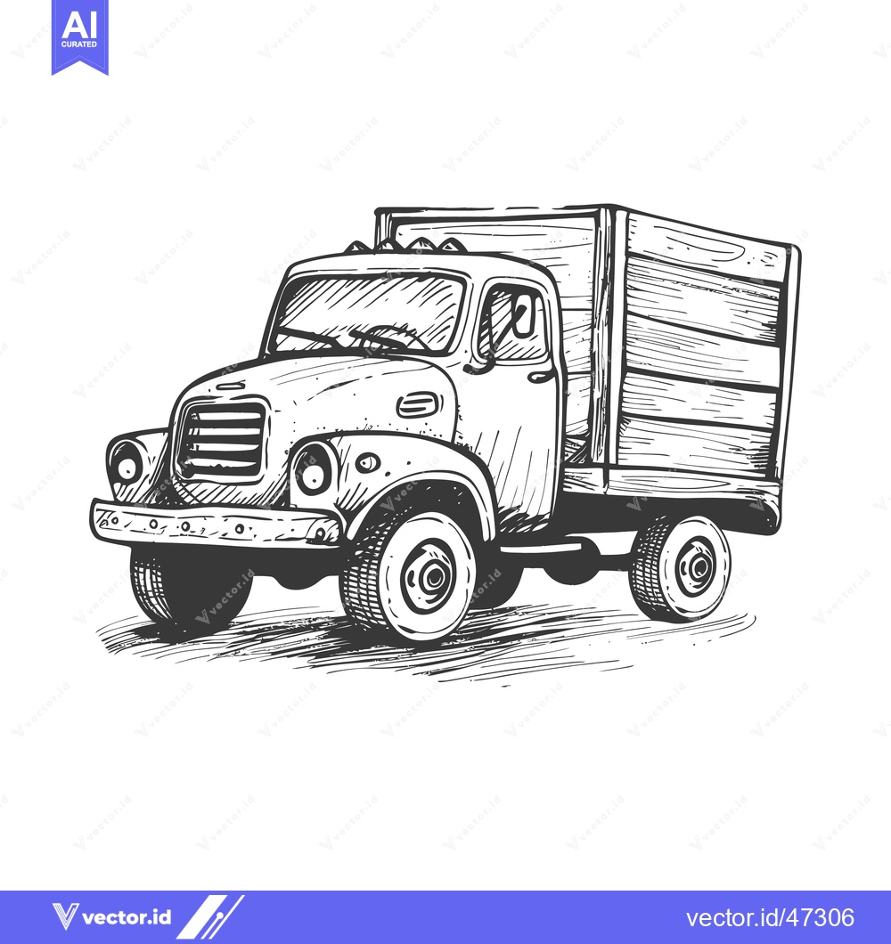 Premium Vector of Hand-drawn sketch of a vintage truck with a wooden bed