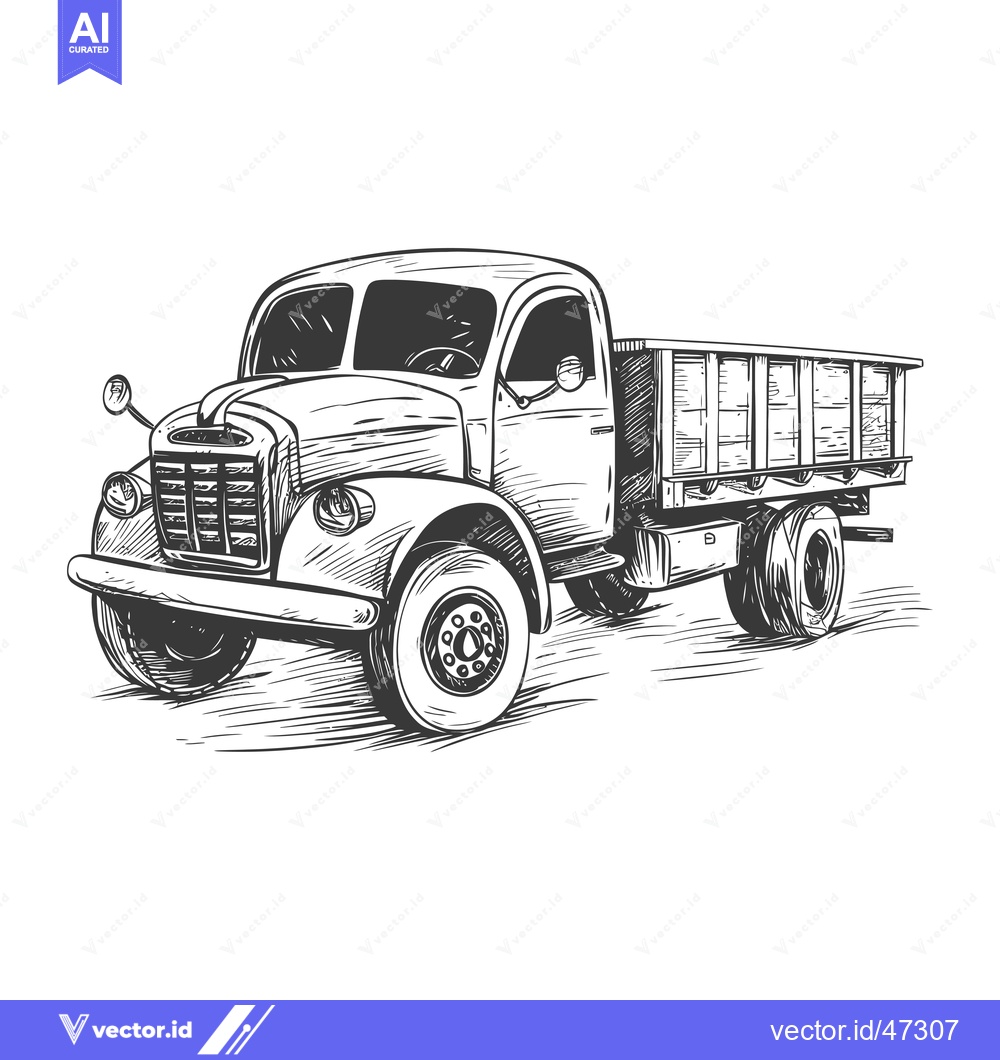 Premium Vector dari Hand-drawn sketch of a vintage truck with a wooden bed