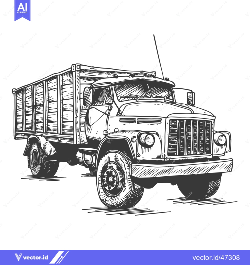 Premium Vector of Hand-drawn Sketch of a Vintage Truck with Wooden Bed