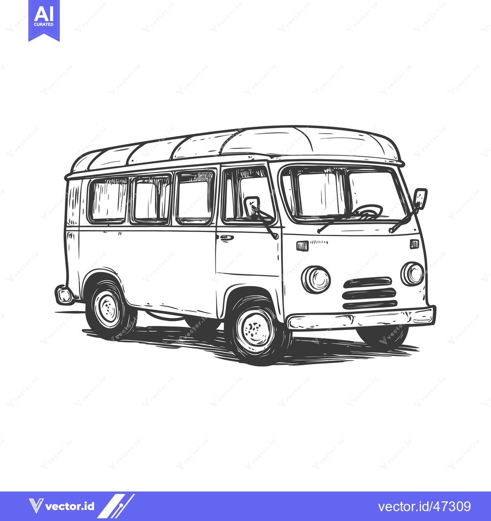 Premium Vector dari Hand-drawn Sketch of a Vintage Van