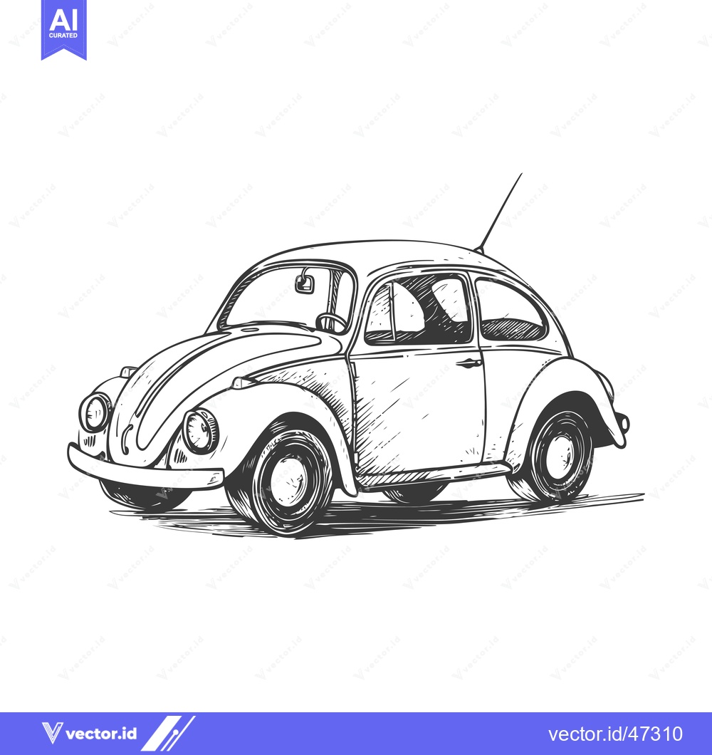 Premium Vector of Hand-drawn Sketch of a Vintage Volkswagen Beetle Car