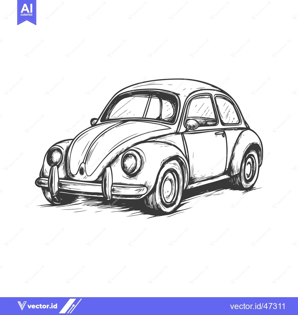 Premium Vector dari Hand-drawn sketch of a vintage Volkswagen Beetle car
