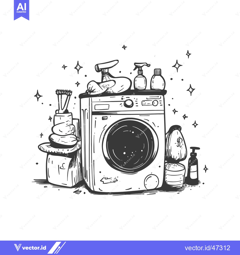 Premium Vector of Hand-drawn sketch of a washing machine with cleaning supplies