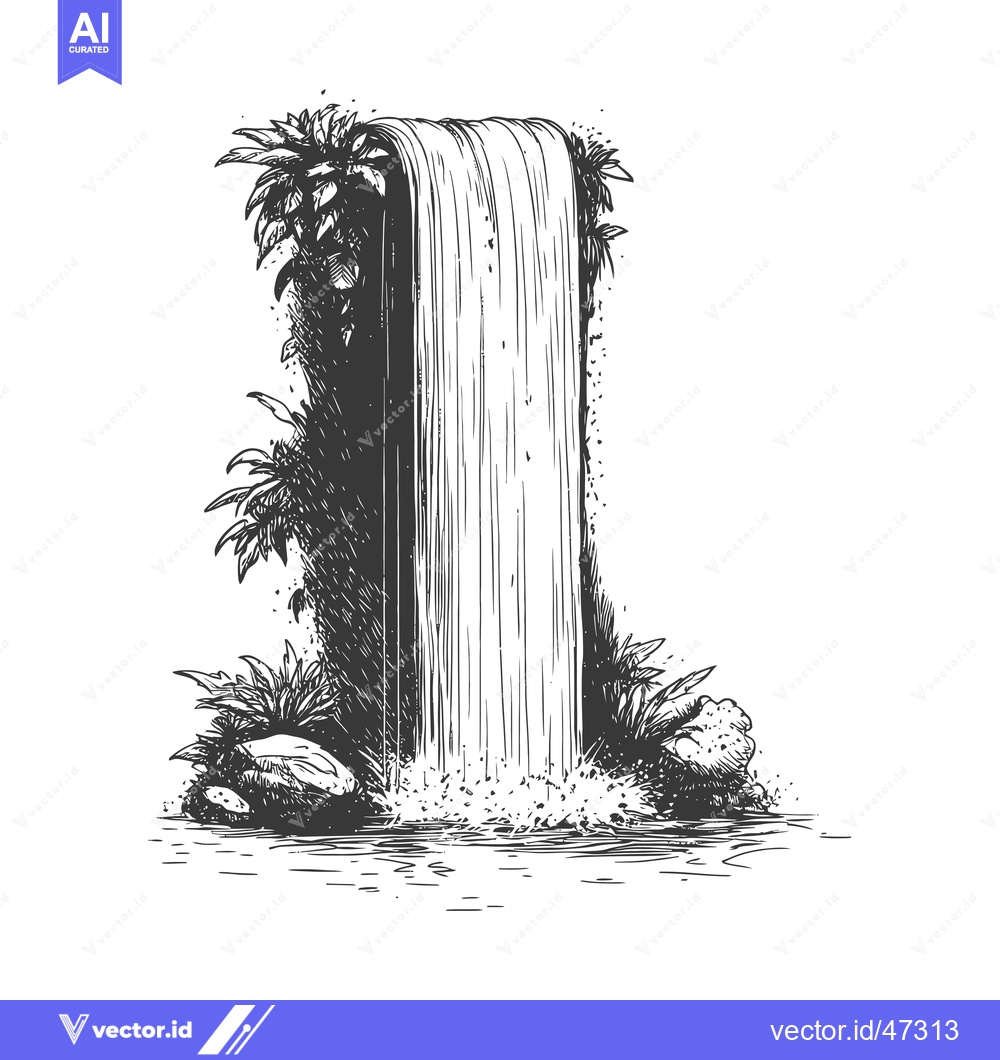 Premium Vector of Hand-Drawn Sketch of a Waterfall Cascading Over a Cliffside