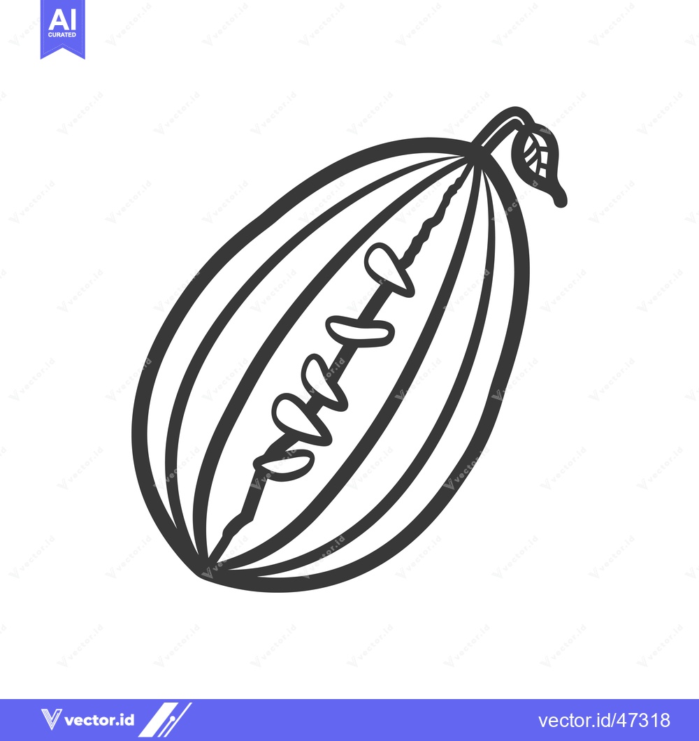 Premium Vector of Hand-Drawn Sketch of a Watermelon with Seeds and a Stem