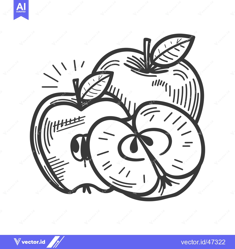 Premium Vector dari Hand-drawn sketch of a whole apple and a sliced apple